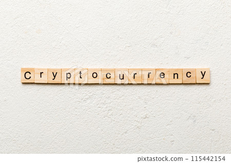 Cryptocurrency word written on wood block. Cryptocurrency text on cement table for your desing, concept Cryptocurrency word written on wood block. Cryptocurrency text on cement table for your desing, concept 115442154