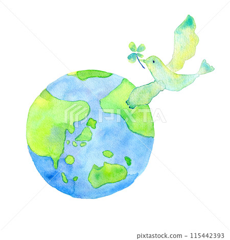Earth and bird watercolor illustration 115442393