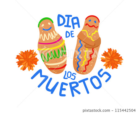 Guaguas de pan. Bread babies. Traditional Ecuadorian dish. Sweet bread shaped and decorated in form of small child. Day of the dead in spanish language 115442504