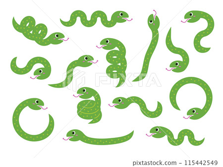 Cute green snake illustration set Cute green snake illustration set 115442549
