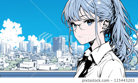 A young female salesperson taking a break on the roof of the company A young female salesperson taking a break on the roof of the company 115443203