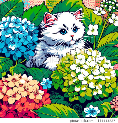 繡球花和可愛的小貓 115443887
