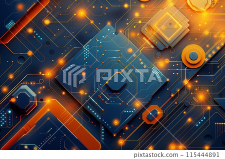 藍色和橙色背景，抽象幾何形狀 115444891