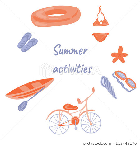 Summer activities flat design set swimming and bicycle 115445170