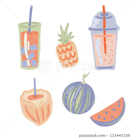 Summer drinks beverages menu flat design set Summer drinks beverages menu flat design set 115445189