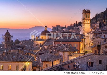 Assisi, Italy rooftop hilltop old Town at Dusk 115445452