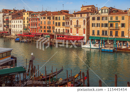 Venice, Italy overlooking boats and gondolas in the Grand Canal 115445454
