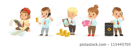 Kid Character In Financial Business Dealing with Money Vector Set 115445705