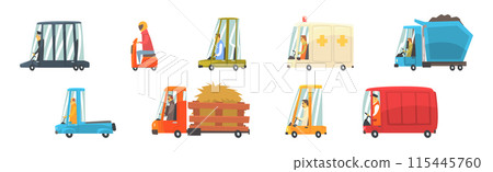 Man Driver Driving Car, Scooter and Truck as City Transport Vector Set 115445760