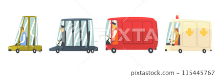 Man Driver Driving Bus and Car as City Transport Vector Set Man Driver Driving Bus and Car as City Transport Vector Set 115445767