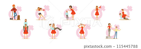 Strong Woman Character In Red Dress Have Power Vector Set 115445788