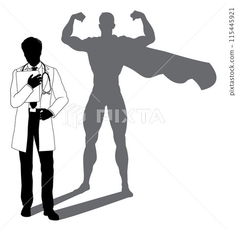 Superhero Doctor With Super Hero Shadow Silhouette Superhero Doctor With Super Hero Shadow Silhouette 115445921