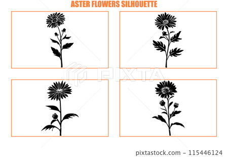 Best Aster Flower Icon set, Aster Flower Silhouette 115446124