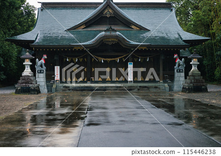Shrine lanterns in the rain 115446238