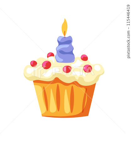 Festive Cupcake with Candle Vector 115446419