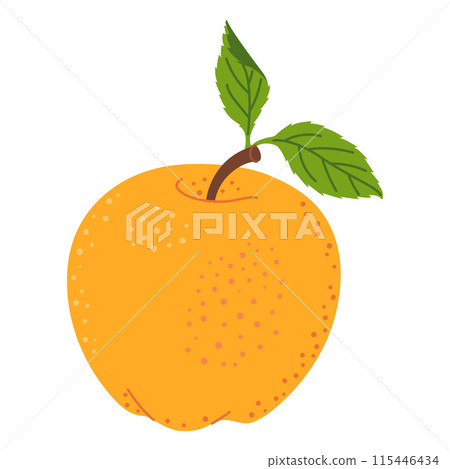 Yellow juicy ripe apple with green leaf. Yellow juicy ripe apple with green leaf. 115446434