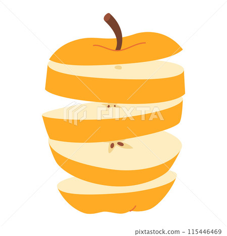 Fresh yellow juicy chopped apple flying in the air. Fresh yellow juicy chopped apple flying in the air. 115446469