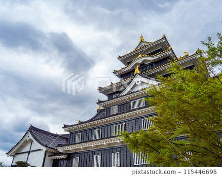 Okayama Castle, with its powerful final boss vibe, under dark clouds Okayama Castle, with its powerful final boss vibe, under dark clouds 115446698