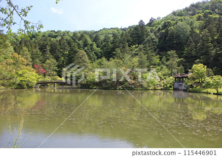 京都修學院離宮、湯龍池和新綠 115446901
