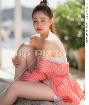 Woman relaxing by the water 115447040