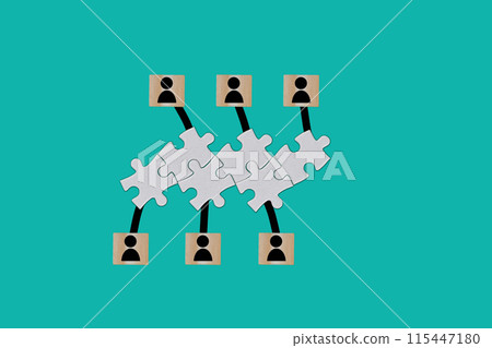 Allocation of goals and objectives to individuals in a separate business process on paper blue background 115447180