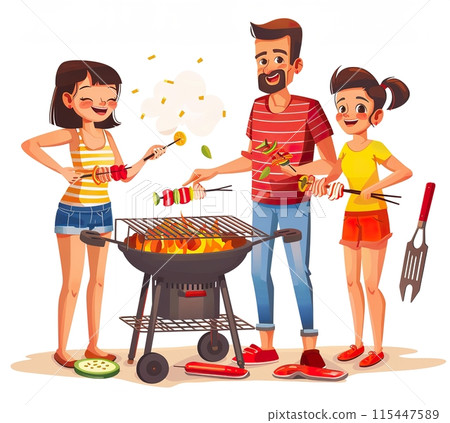 Families and Friends Enjoying Outdoor Barbecue 115447589