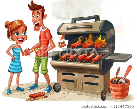 Families and Friends Enjoying Outdoor Barbecue 115447590