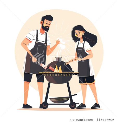 Couples Enjoying Outdoor Barbecue Together 115447606