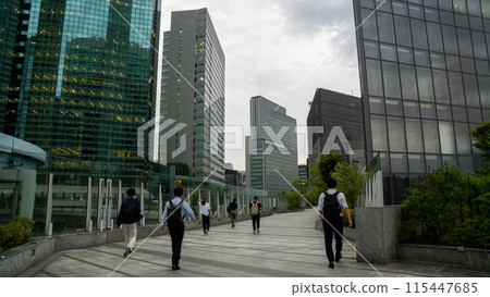 People walking between buildings 115447685