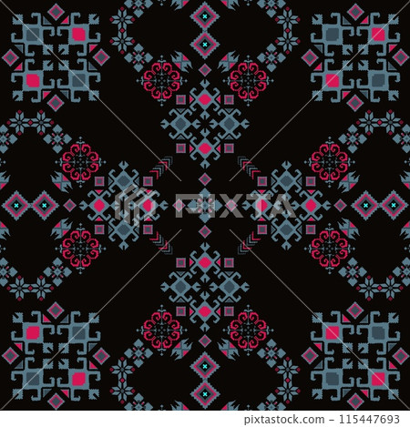 the unique blend of American Ethnic fabric patterns featuring pink and blue tones floral elements in a geotactic style. These designs, ethnic different, ethnic of elegance and distinctiveness to any  115447693