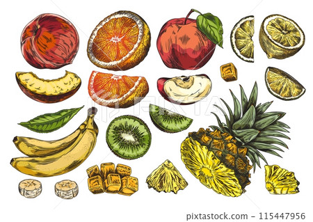 A varied collection of fruits, healthy eating and vegetarianism. A varied collection of fruits, healthy eating and vegetarianism. 115447956