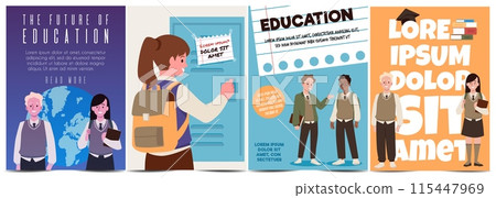A collection of vector posters with an empty space for text and students in high school uniforms. 115447969