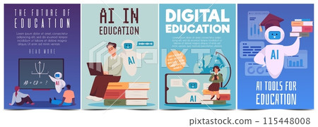 AI in future education, set of flyers with text space. AI in future education, set of flyers with text space. 115448008
