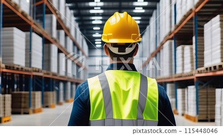 Back view of a supervisor on warehouse 115448046