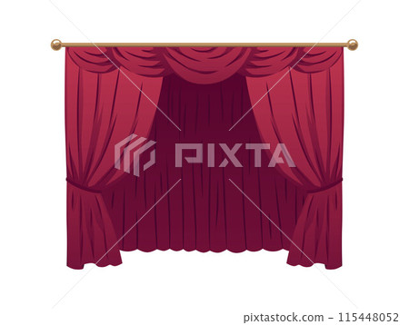 Red curtain with gold cornice. Red curtain with gold cornice. 115448052