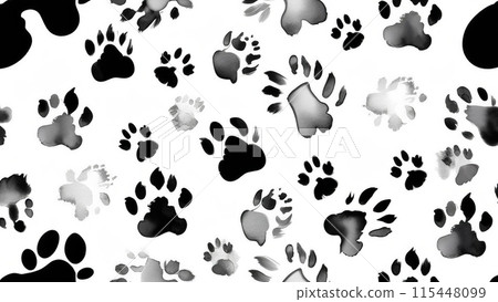 Watercolor black animal paw prints 115448099