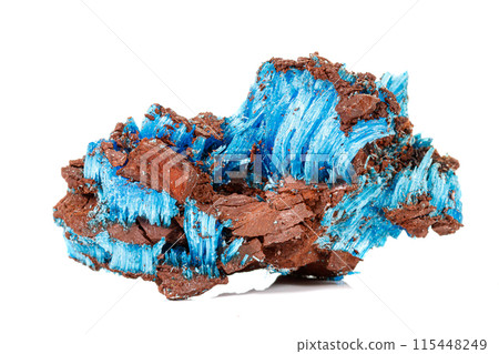 Macro of stone Chalcanthite mineral on white background Macro of stone Chalcanthite mineral on white background 115448249