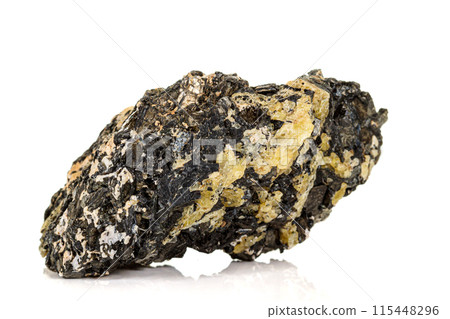 Macro of a mineral stone Vesuvianite on a white background Macro of a mineral stone Vesuvianite on a white background 115448296