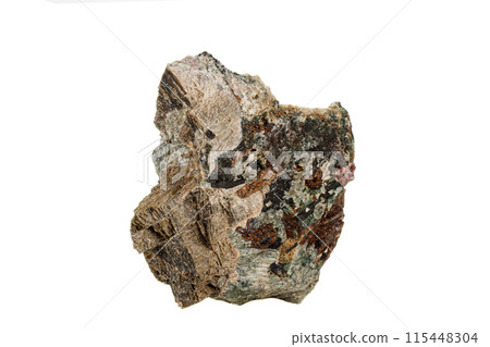 Macro stone mineral Actinolite on a white background Macro stone mineral Actinolite on a white background 115448304