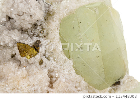Macro stone mineral Datolite on a white background 115448308