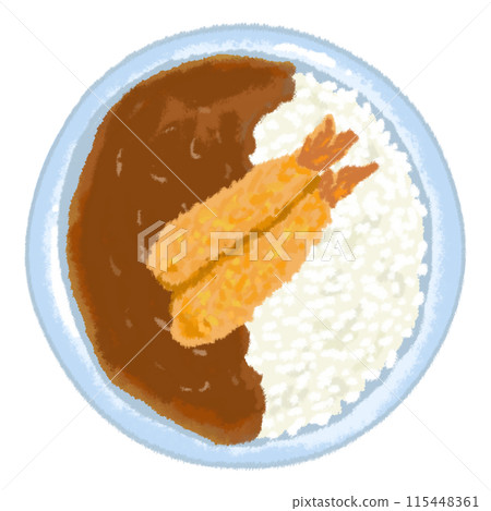 淺藍色盤子上美味的炸蝦咖哩 115448361