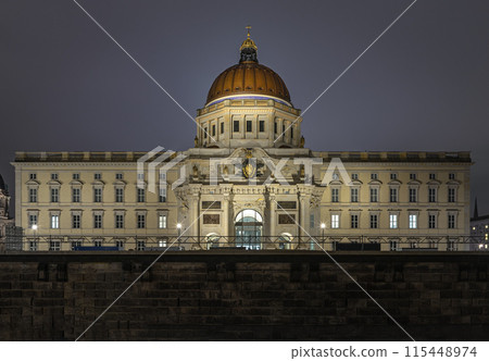 The Berlin Palace (Berliner Schloss) at night, which houses the Humboldt Forum museum building. 115448974