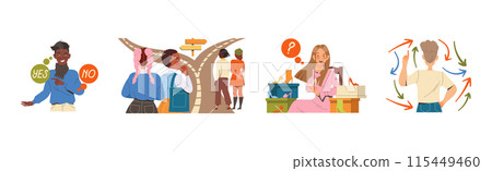 People Character Making Their Own Choice Choosing Between Options Vector Set 115449460