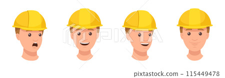 Man Builder Character Head in Yellow Hard Hat and Face Expression Vector Set 115449478