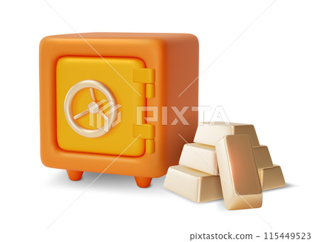 3d Financial and Banking Services Concept Cartoon Design Style. Vector illustration of Safe Deposit and Golden Bars 3d Financial and Banking Services Concept Cartoon Design Style. Vector illustration of Safe Deposit and Golden Bars 115449523