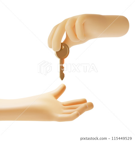 3d Hand Putting Key in Other Hand House Credit Concept Cartoon Design Style Isolated on a White Background. Vector illustration 115449529