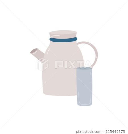 Glass teapot with glass on white background. 115449575