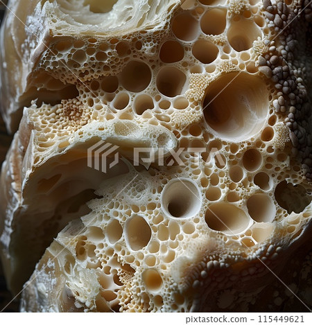 Detailed Close Up of Mutated Fungal Growth Overtaking Bread Highlighting Risks of Unhealthy Food Consumption Detailed Close Up of Mutated Fungal Growth Overtaking Bread Highlighting Risks of Unhealthy Food Consumption 115449621