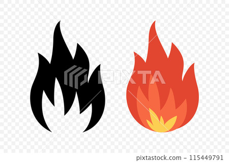 Vector Fire Flame Icon Set. Campfire Sign, Design Template. Bonfire, Isolated, Front View. Vector Illustration 115449791