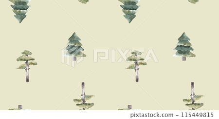 Fir Tree, spruce, pine watercolor seamless pattern illustration for kids. Nursery hand drawn green. For textile, fabric, wallpaper, Fir Tree, spruce, pine watercolor seamless pattern illustration for kids. Nursery hand drawn green. For textile, fabric, wallpaper, 115449815